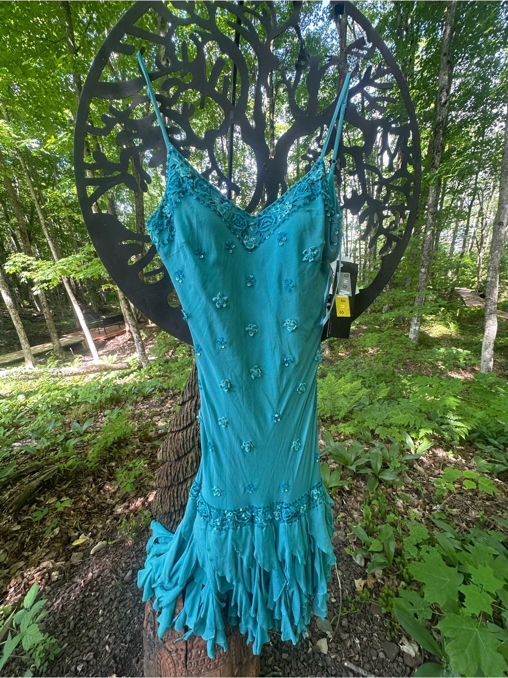Sue Wong Teal Blue Beaded Midi/Maxi Dress